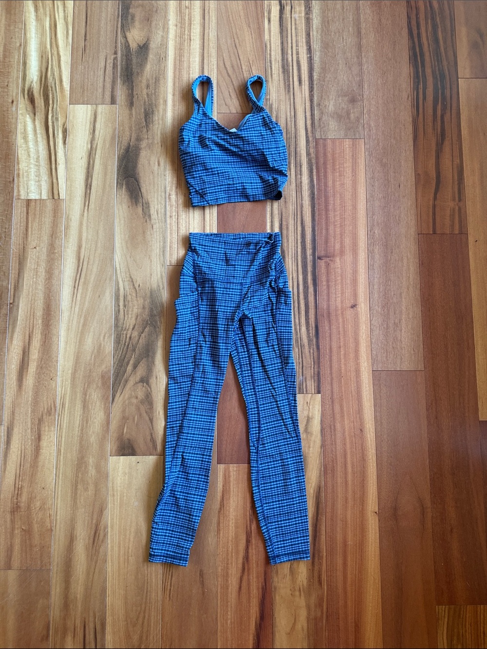 lululemon athletica Blue Plaid Strappy Crop Top